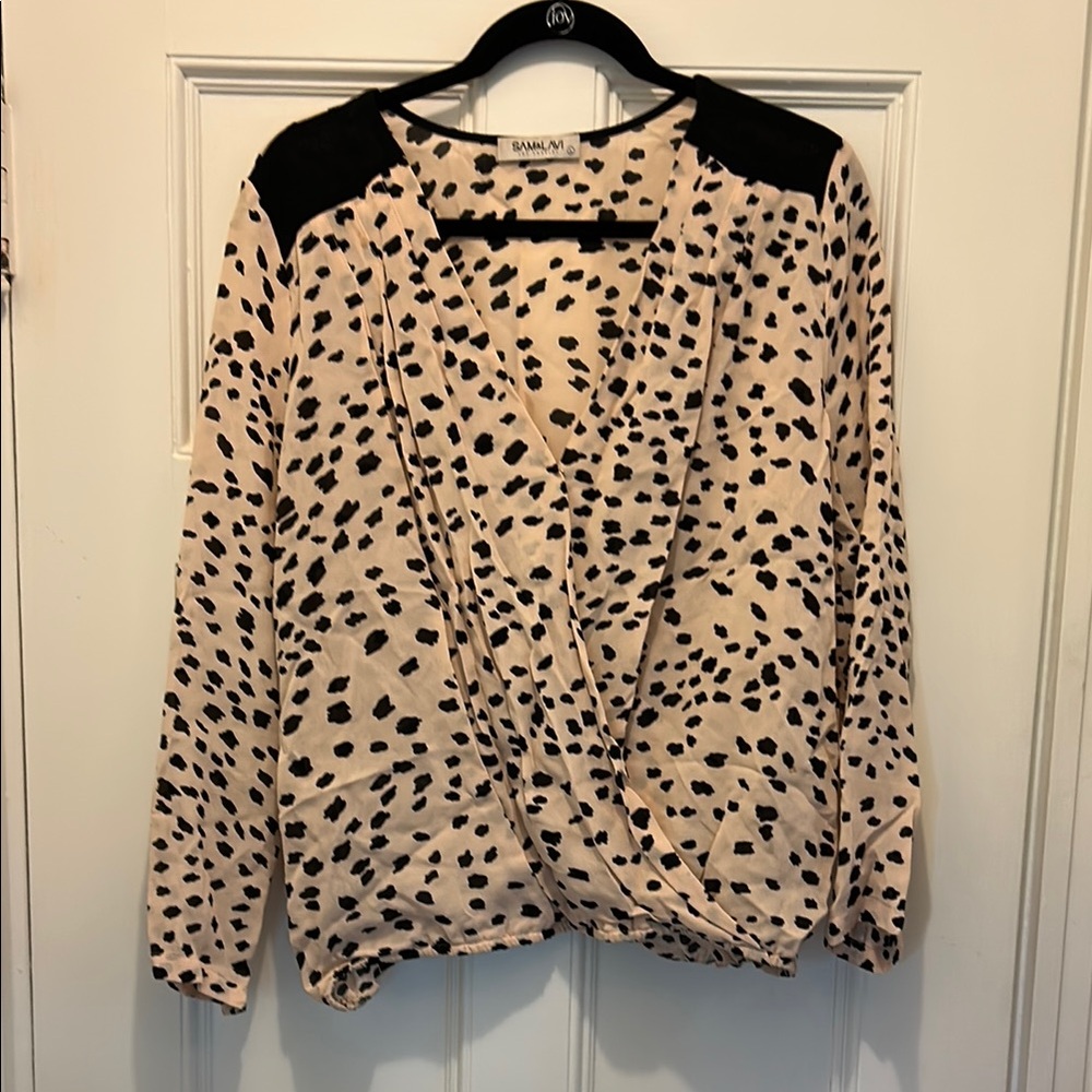 Sam & Lavi pale peach and Black Wrap Blouse